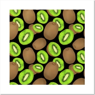 Kiwi pattern on black background Posters and Art